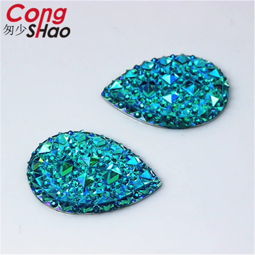 Cong Shao 50pcs 20*30mm AB Drop Shape Resin Rhinestones Flatback Crystal Stones Wedding Costume  Jewelry Accessories CS520