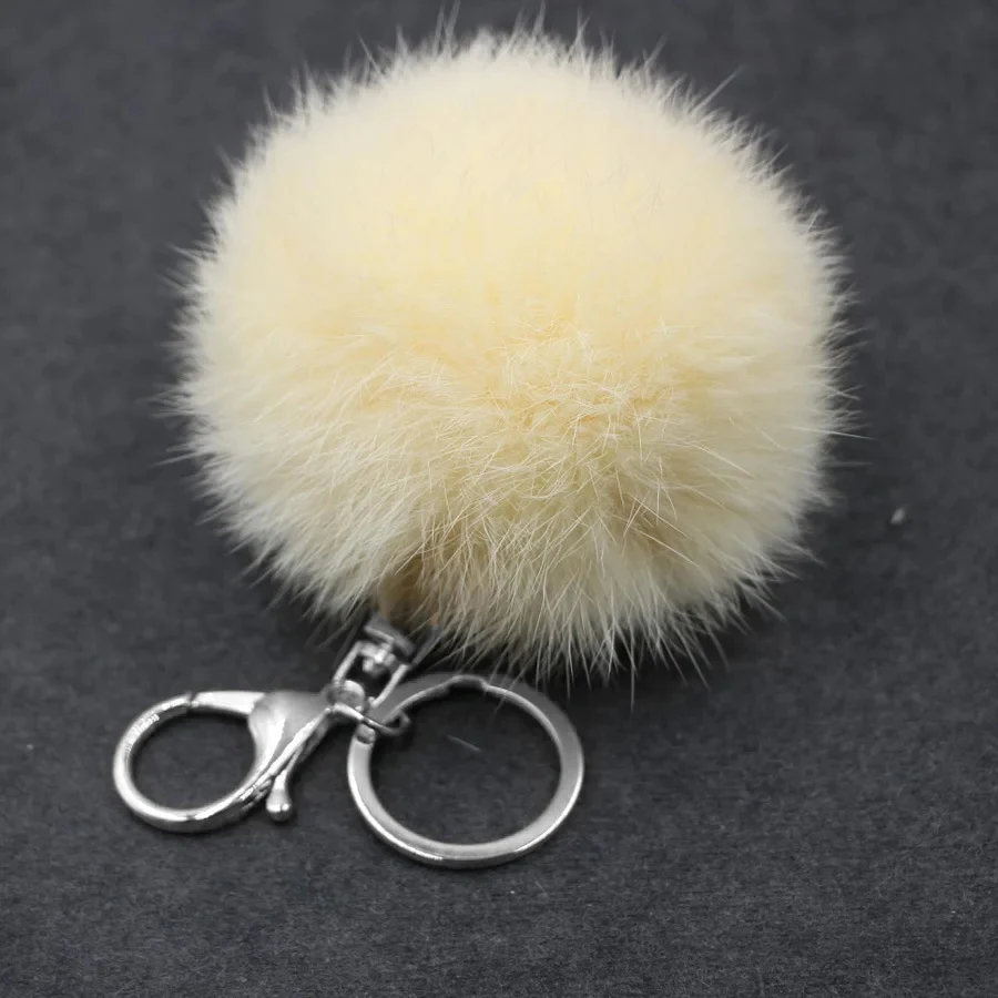 8CM Fluffy Real Rabbit Fur Pompom Ball Key Chain Women Trinket Pompon Hare Fur Toy keyring Bag Charms Ring Keychain Wedding Gift