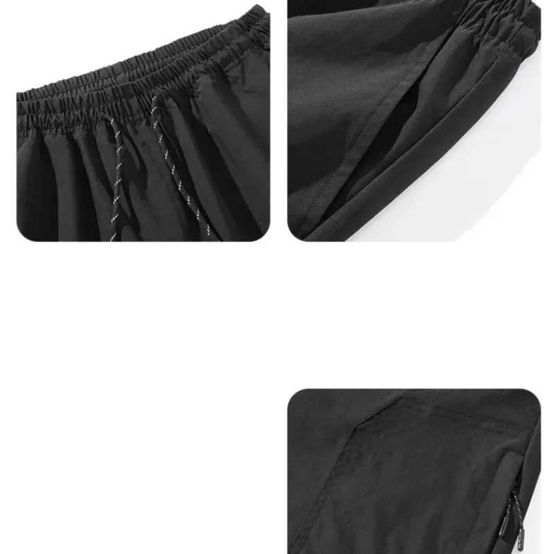 Spring Autumn Men's Solid Pockets Shirring Drawstring Bandage Elastic High Waisted Casual Loose Sports Trousers Clothing Pants