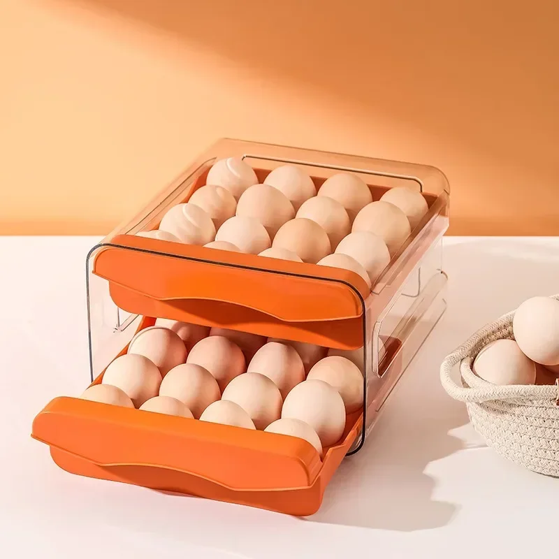 Automatic Scrolling Egg Rack Stackable Refrigerator Egg Holder Space Saving Kitchen Eggs Dispenser Non-Slip Eggs Container Box