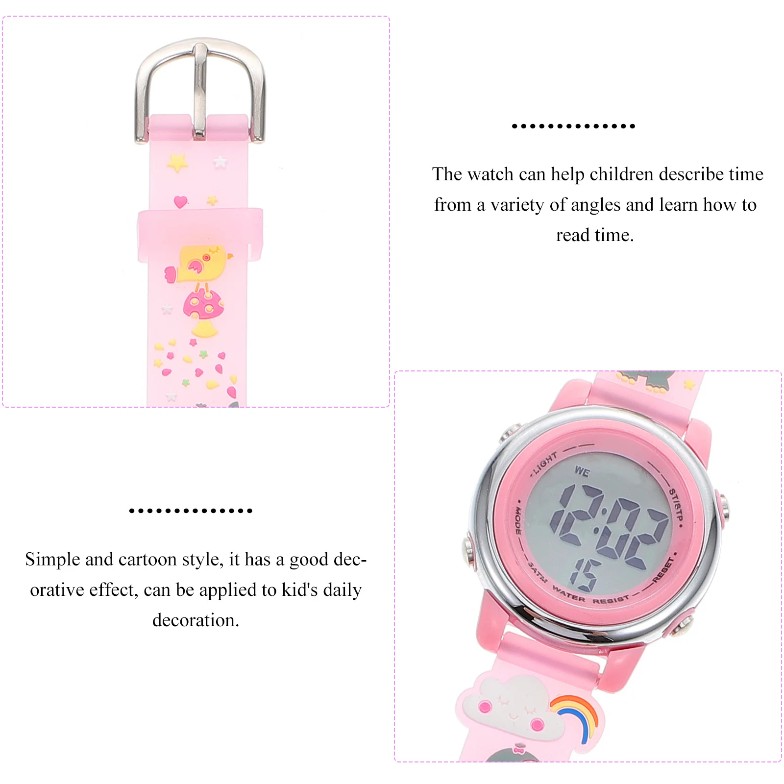 Waterproof Digital Watch Cartoon Strap Design 30M Water Resistant Alarm Clock Function Bright Comfortable Style for