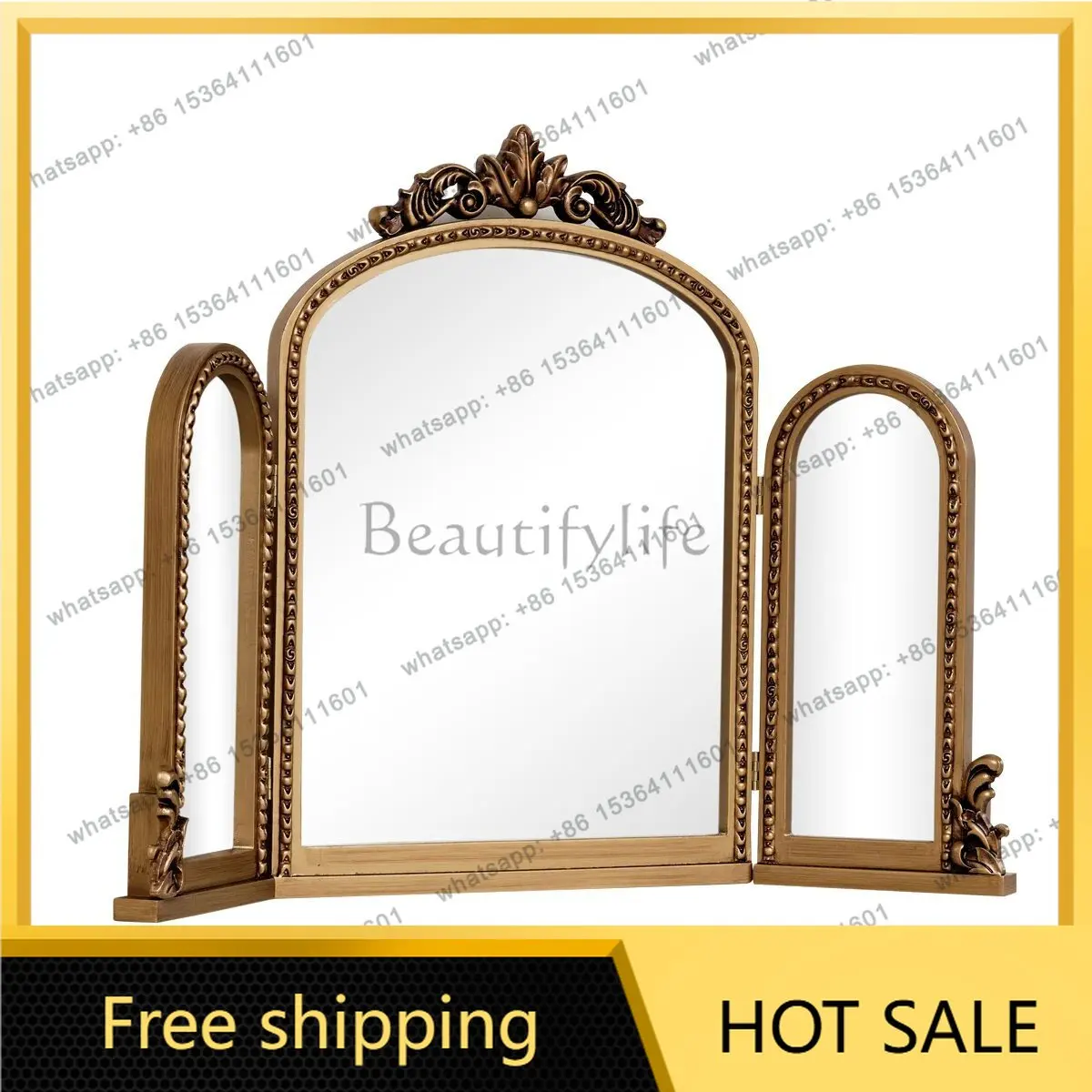 XX. French retro engraved mirror American home bedroom vanity mirror