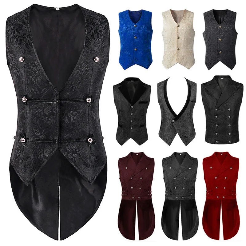 

New 2023 Men's Folded irt Medieval St Punk Victoria Top Stage Costume ort Embroidered Vest for Young Women