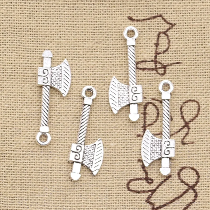 20pcs Charms Stone Axe Ax Tomahawk 27x10mm Antique Silver Color Pendants Making DIY Handmade Tibetan Finding Jewelry