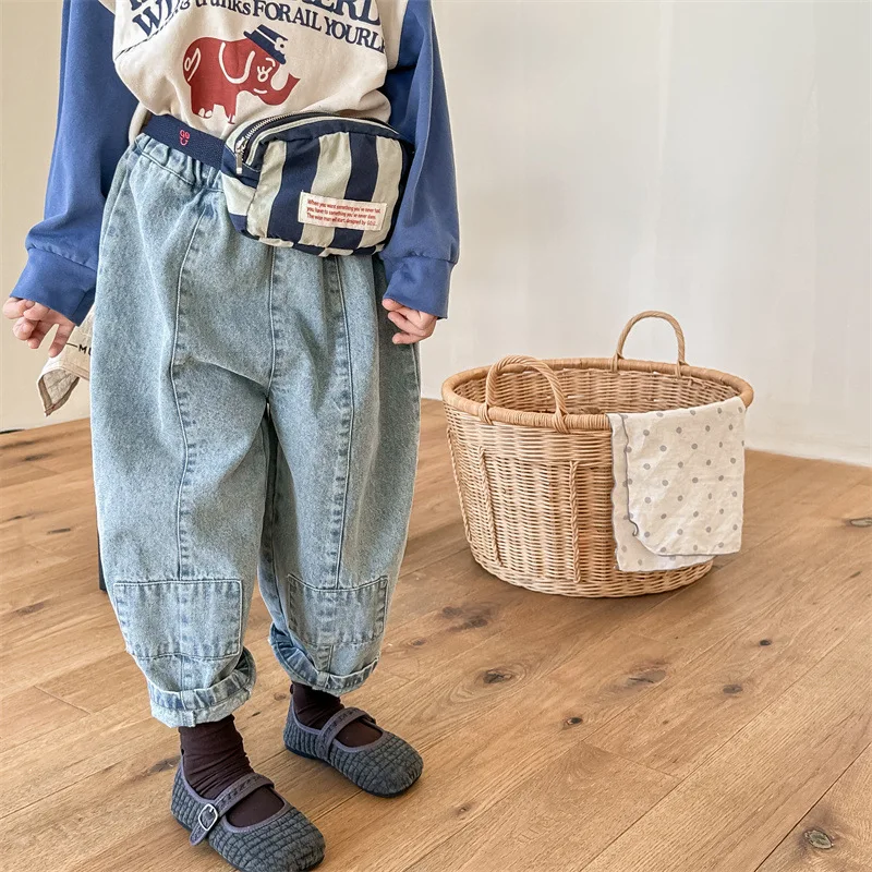 2024 Spring New Kids Boys Loose Denim Trousers Baby Girls Jeans Children Harem Pants Infant Casual Pants 1-6year Kids Clothes