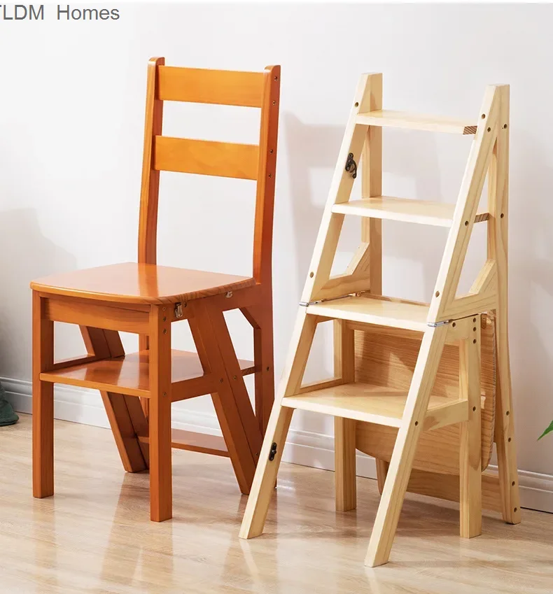 

Solid Wood Ladder Chair Household Ladder Chair Folding Dual-use Ladder Stool Climbing Pedal Staircase Multi-functional