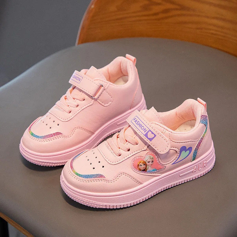 Disney-zapatillas de deporte de PU para niños, zapatos informales para niñas, zapatillas cómodas para correr, zapatillas de princesa Elsa grande,
