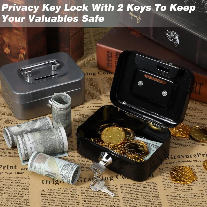 Money Safe Box Lockable Cash Box With Key,Portable Piggy Box Made Of Metal Small Security Lock Box Sturdy Coin Boxes For Kids