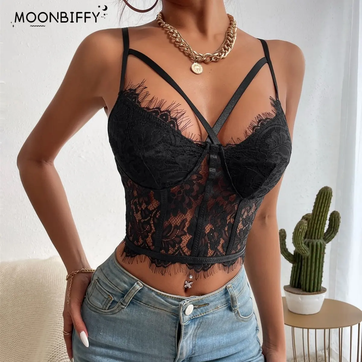 

Women Corset Mujer Camisole Adult Solid Color Lace Hollow-Out Sleeveless Backless Spaghetti Strap Crop Tops Summer Camis