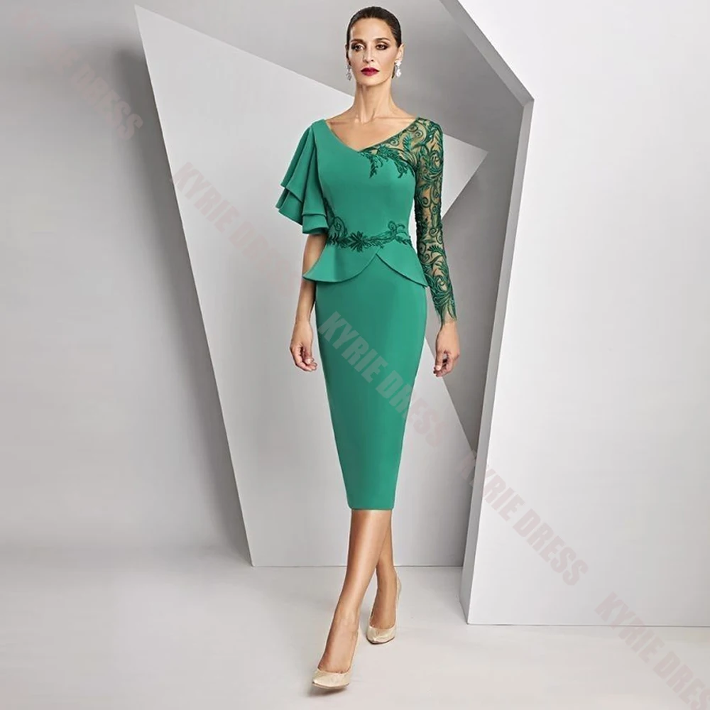 Customized Mother of The Bride Dresses 2026 V Neck Ruffle Sleeves Lace Applique for Women Wedding Guest Gown Party Evening Dress