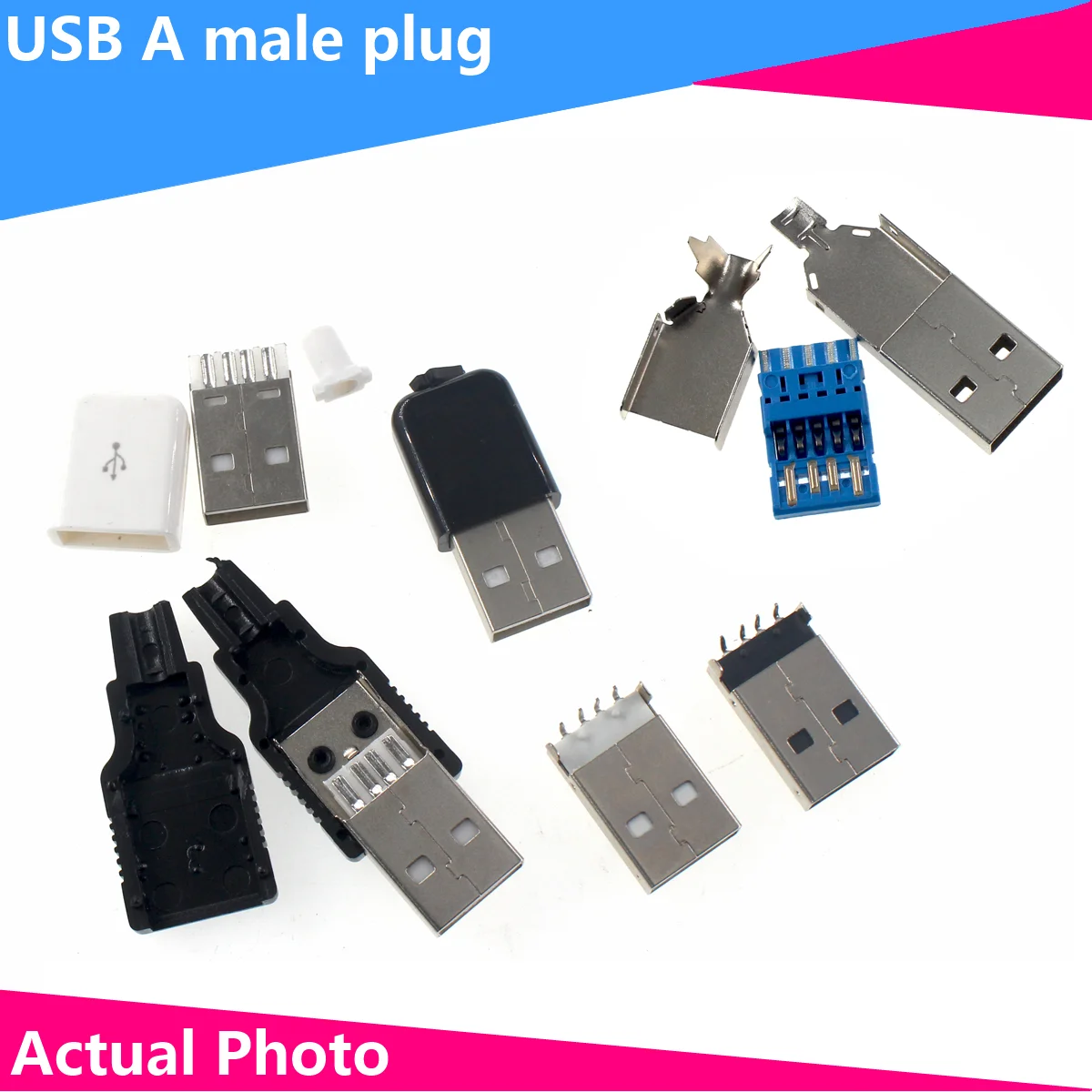 Conector USB tipo A, enchufe macho y hembra de 4 pines con cubierta de plástico en blanco y negro, Kit de soldadura de montaje de bricolaje, 20/10 piezas