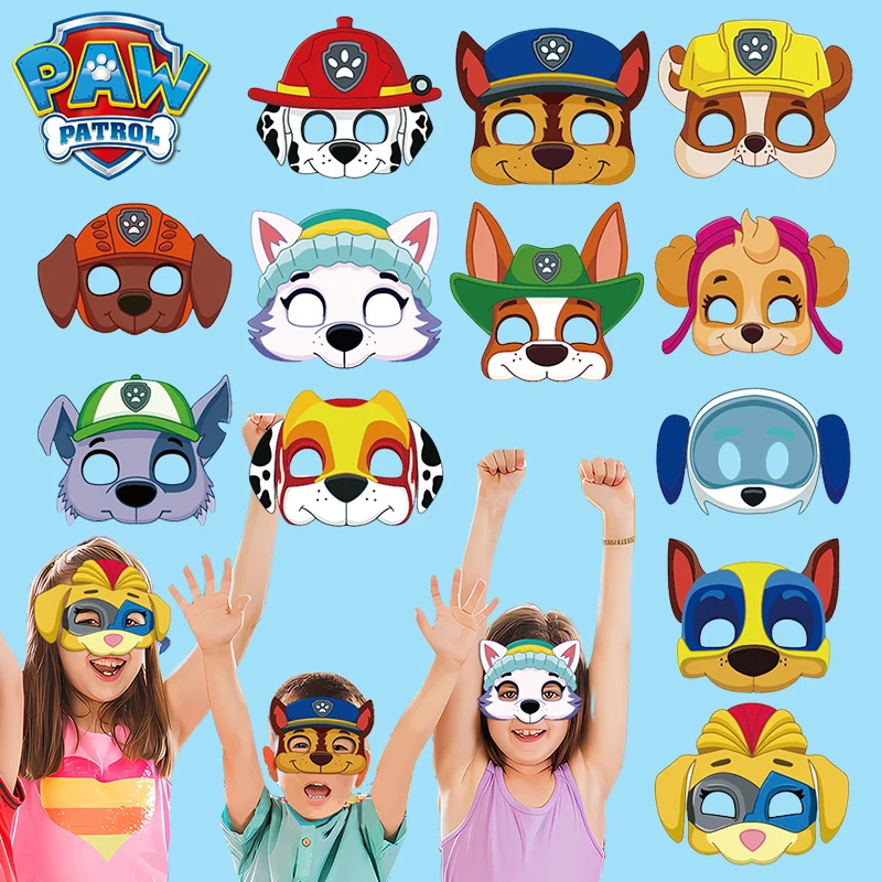 12Pcs Paw Patrol Birthday Party Masks Toy Puppy Patrol Kids Costume Masks Chase Marshall Skye Figure Kid Mask