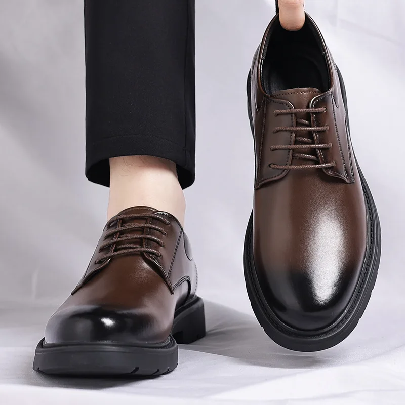 Men's leather shoes business formal wear, casual leather shoes soft-soled lace-up comfortable dress shoes wedding groom shoes