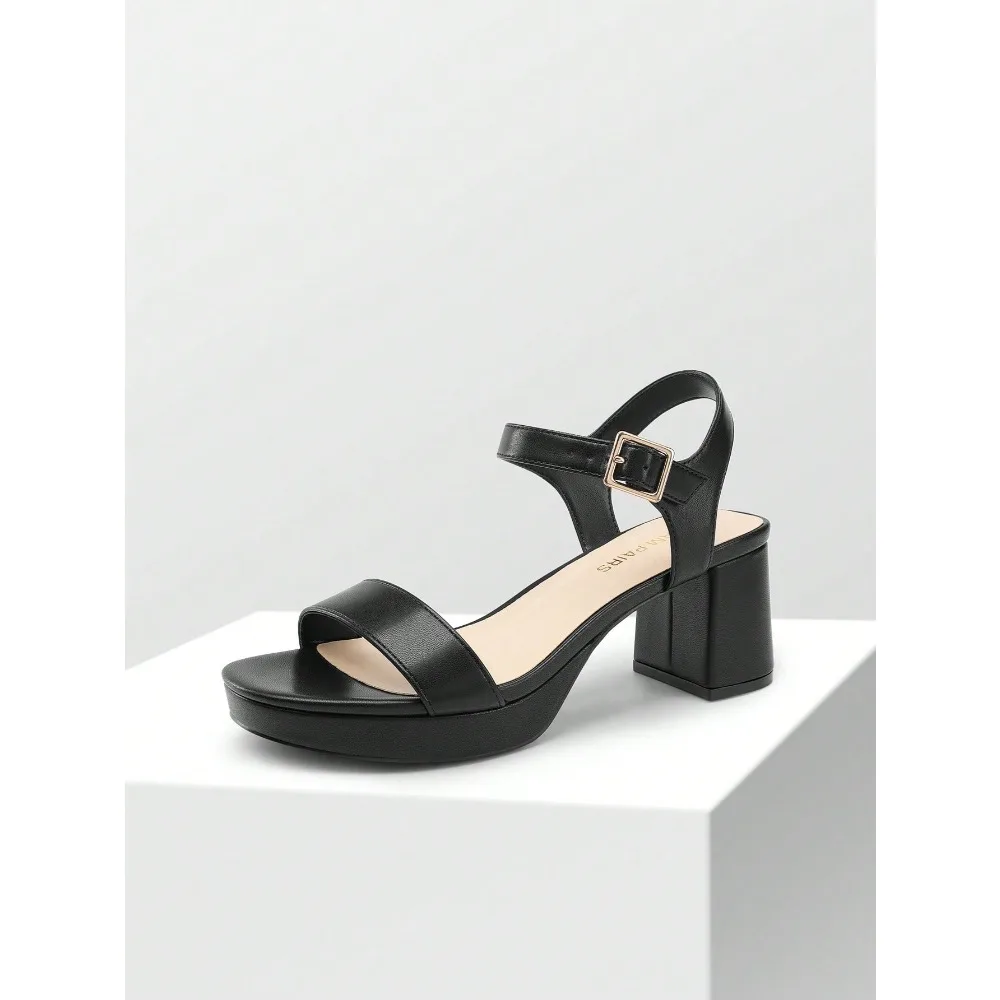 

Women Comfortable Chunky Low Heeled Sandals Open Toe Buckle Decor Ankle Strap Heeled Sandals For Daily Wearing Wedding Party Prom