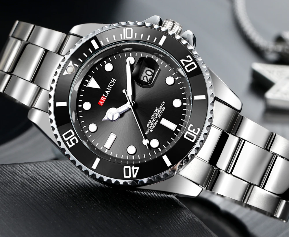 Business-Edelstahluhr 40mm Klassische Rot-Blaue Kreis-Taucheruhr mit Vergrößerungsglas und Kalender Quarzuhren montre homme – Detail 5