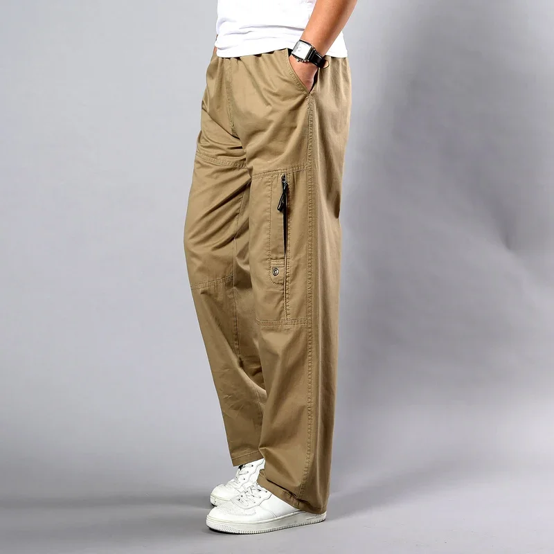 Pantaloni kaki da uomo estivi di grandi dimensioni vestibilità dritta taglie grandi 5XL tasche laterali pantaloni cargo neri in cotone a gamba larga pantaloni da lavoro maschili