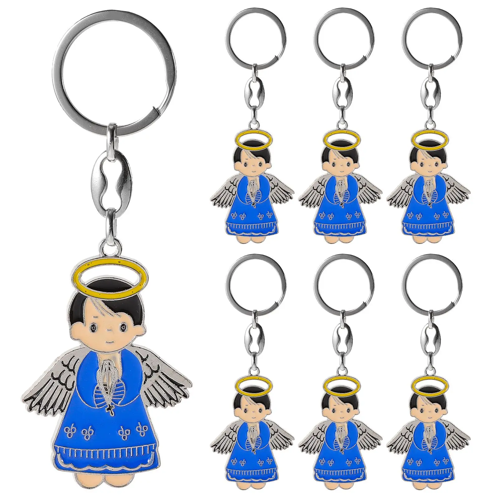 

6 Pcs Guardian Angel Keychains Blue A Exquisite Design Cute Pendants Baptism Party Favors Gifts Christenings Bag Pendant