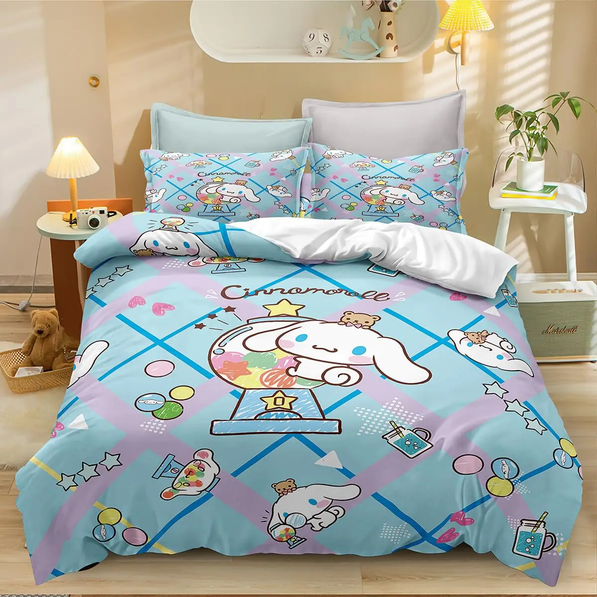 Cinnamoroll Cartoon Anime Cute Duvet Cover Bedding Set Full Size Queen King Gift for Boys and Girls Adults Bedroom Decorations