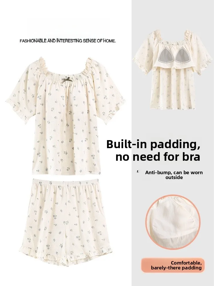 

2025 Summer Cloud Cotton ort Sve Square Collar Home Clothes Sweet Princ Sle Women's Spwear Romantic Spring Brand