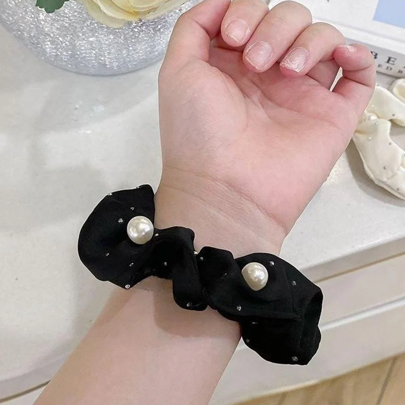 여자를위한 패브릭 진주 헤어 로프 우아한 기질 머리 헤어 넥타이에 손상 없음 패션 소녀 높은 포니 테일 Scrunchies