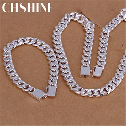 Hot charm 925 sterling Silver Bracelets necklace Jewelry set for men classic 10MM Square Chain 20/22/24 inch Fashion Party Gift