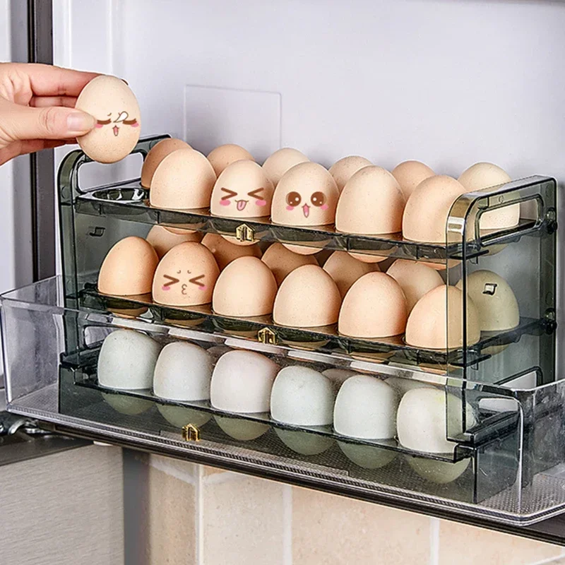 

Egg Holder for Refrigerator, Detachable 36 Flip Egg Storage Organizer, Refrigerator Side Door Egg Holder with Timer