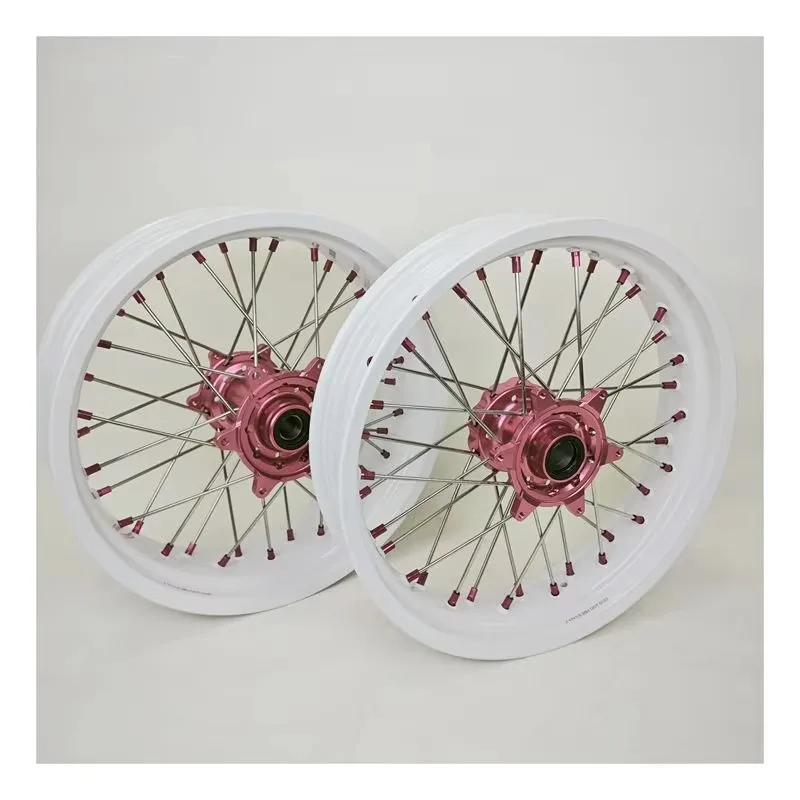 

Pink Hub Fit EXC SXF 2003-2023 16/17 Wheel Set White Rims Pink Hubs Supermoto Pit Bike Wheels