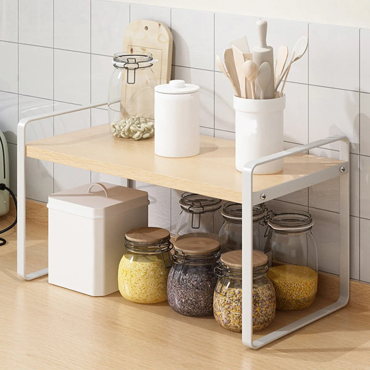 

Multifunctional Kitchen Countertop Iron Layered Storage Rack Desktop Storage Rack Stainless Steel Household