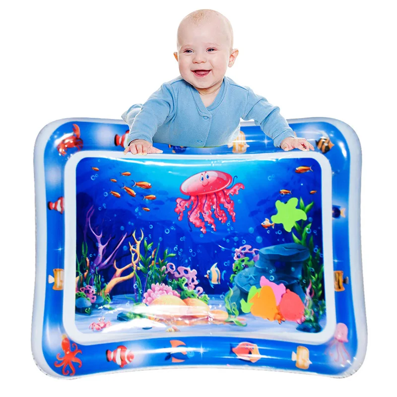 

1pc Square Inflatable PVC Baby Playing Water Mat Red Jellyfish Toddler Pad Early Education Activity Toys Cushion Kids Gift