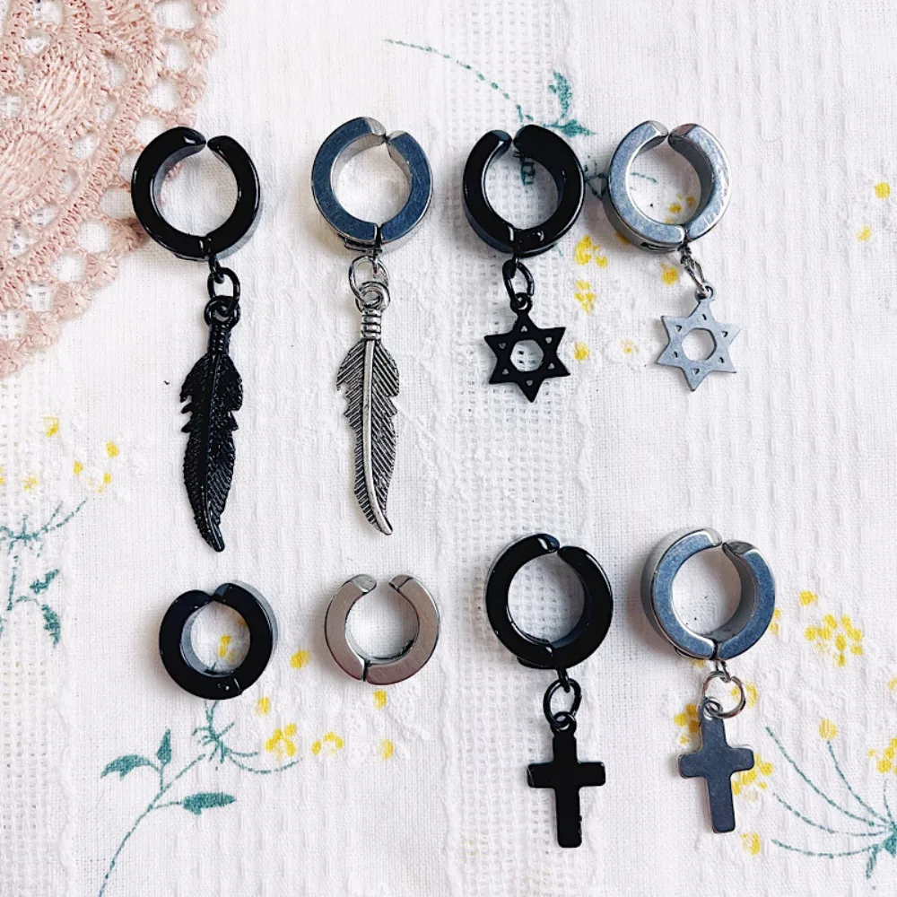 

Hexagram Doll Jewelry Ear Clip Personalized Black Doll Stud Earrings Chain Cool Silver Plush Doll Earring