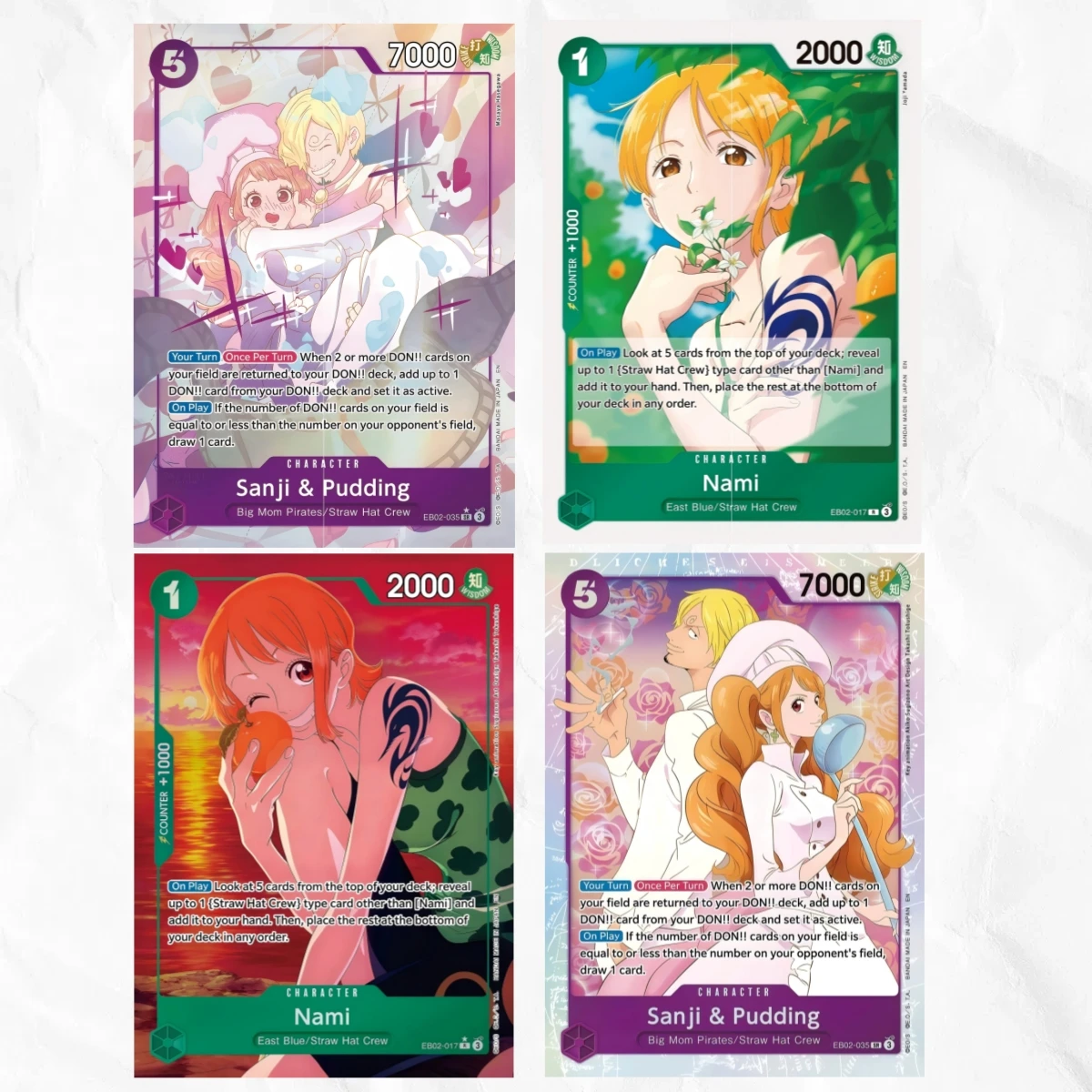 

One Piece 4pcs Sanji & Pudding Nami Holographic Foil DIY Premium Anime Collection Card