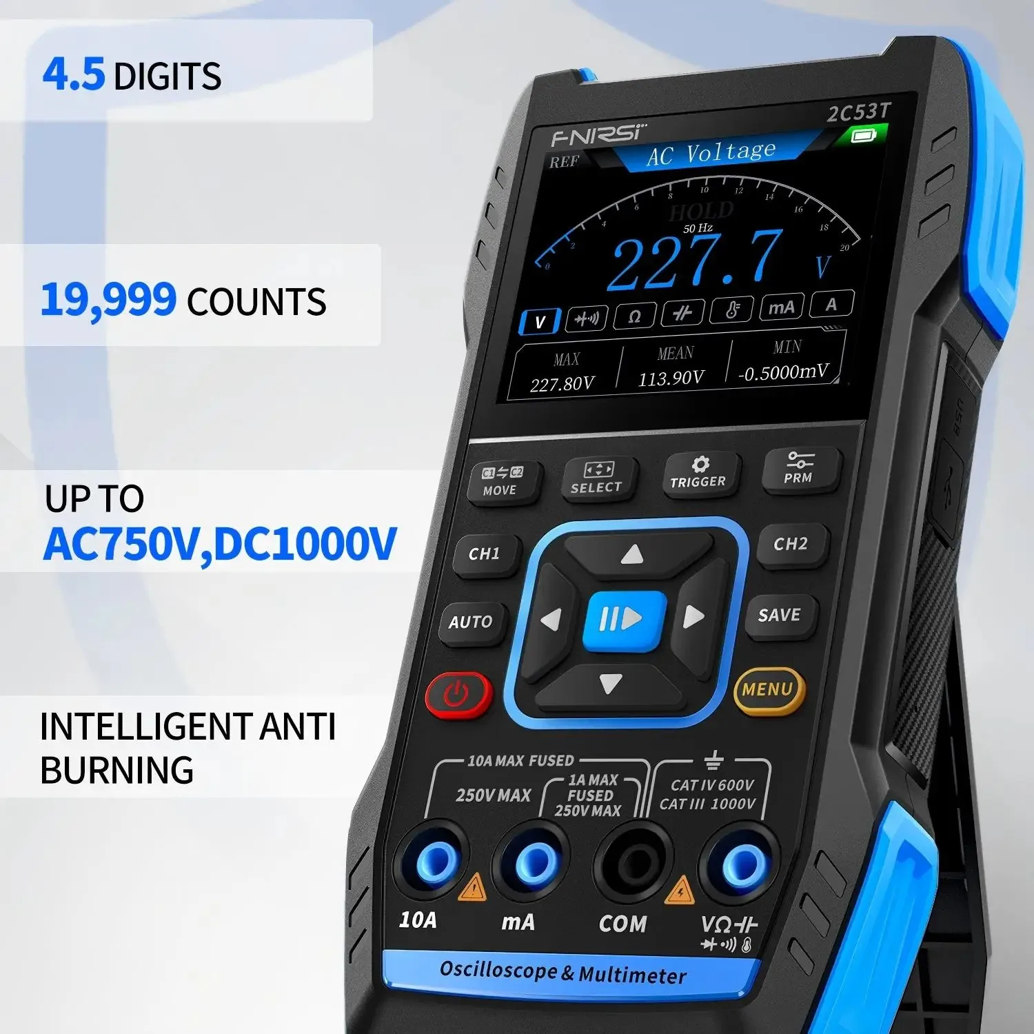

FNIRSI 53T, двухканальный портативный инструмент для ремонта, 50 МГц, 3-в-1, многофункциональный