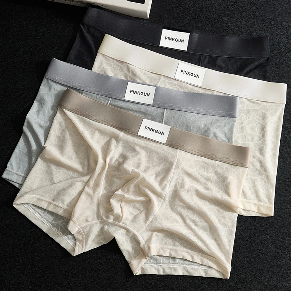 

Мужские жаккардовые сетчатые дышащие трусы из ледяного шелка, прозрачные боксеры, кружевное тонкое нижнее белье для горячих мужчин, плавки, летние мужские трусы