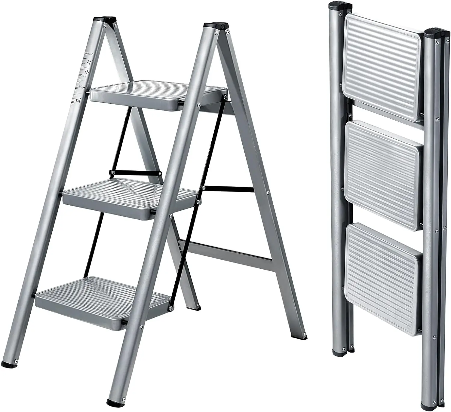 

3-4 Step Ladder, Lightweight Folding Step Stool with Anti-Slip Wide Pedal, Portable Sturdy Steel Ladder 3 Steps, 331lbs