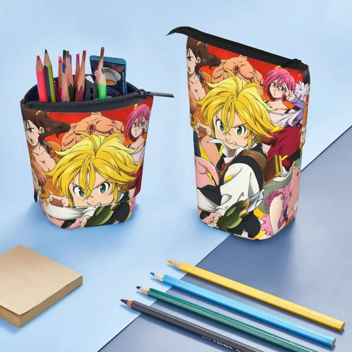 Seven Deadly Sins Pen Box Student School Zipper Pen Bag Child Stationery Bag Pencase Vertical Retractable Pencil Case