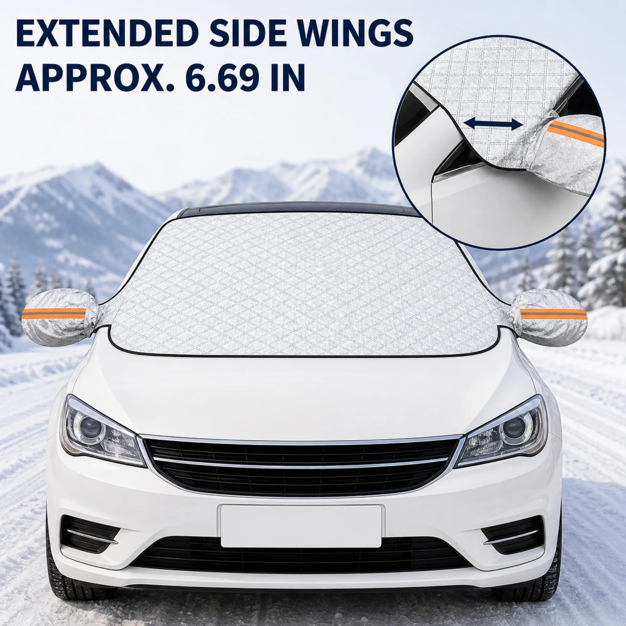 Car Windshield Cover for Snow and Ice with Side Mirror Covers, Silver Winter Frost Protector, 57.09 X 43.31 Inches, Front Windshield Coverage for Outdoor Parking at Home, at Work or in Driveways