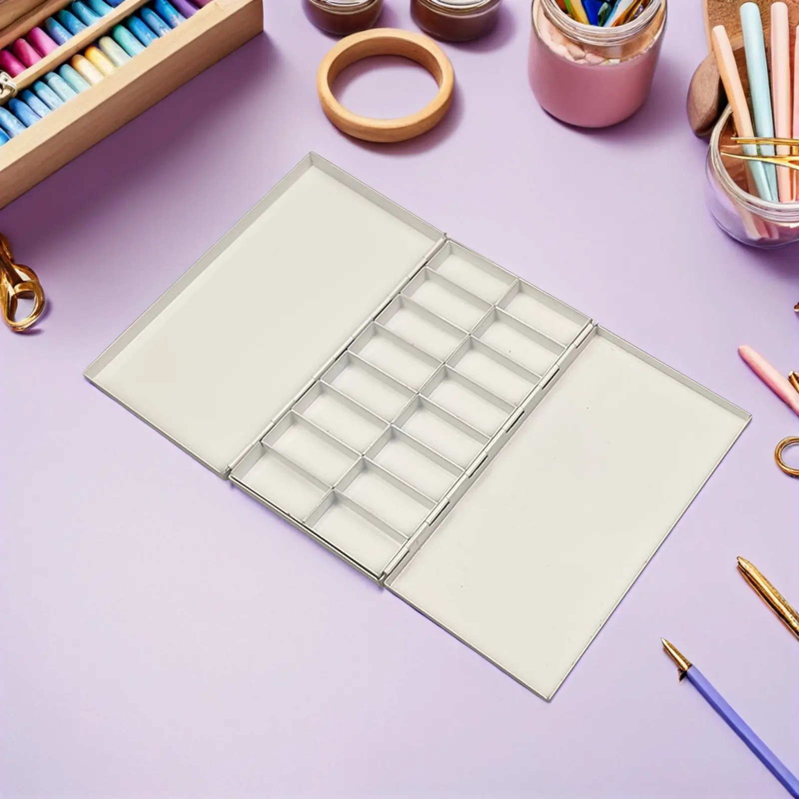 empty-watercolor-palette-metal-paint-case-16-full-pans-portable-travel-palette-tray-easy-clean-professional-mixing-color-storage