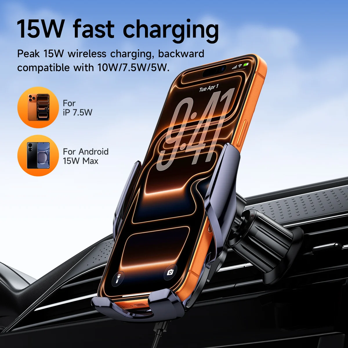 HOCO Infrared Automatic Induction Wireless Charging Car Holder For iPhone 17 16 Pro Max Air Vent Clip USB C Wireless Car Holder