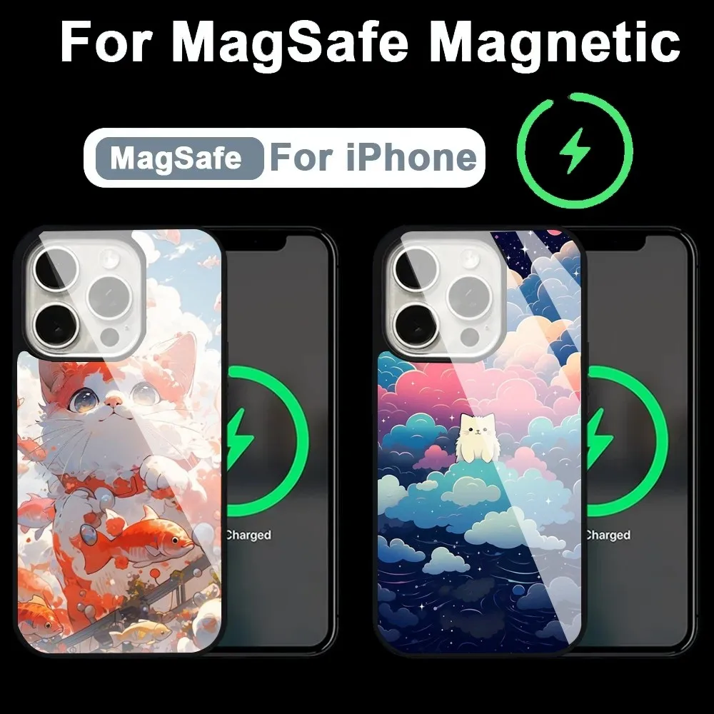 

Cute Cat Phone Case Alex Mirror For Magsafe Wireless Charging Caver For IPhone 13 14 15 Pro Max 11 12 Mini
