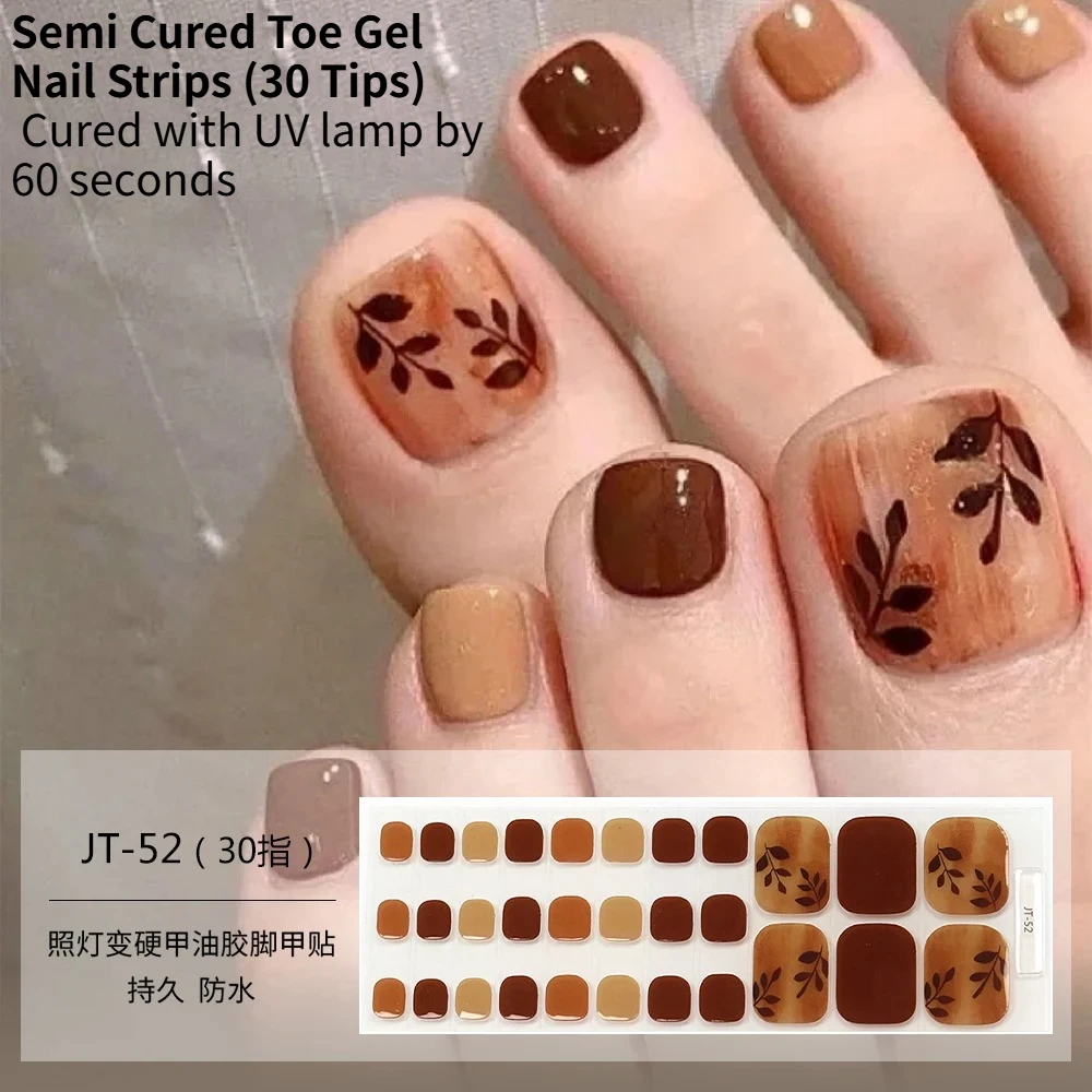 30Tips Summer Foot Gel Sticker Foot Manicure UV Semi-baked Gel Manicure Sticker Light Hardened ToeNail Art Decoration