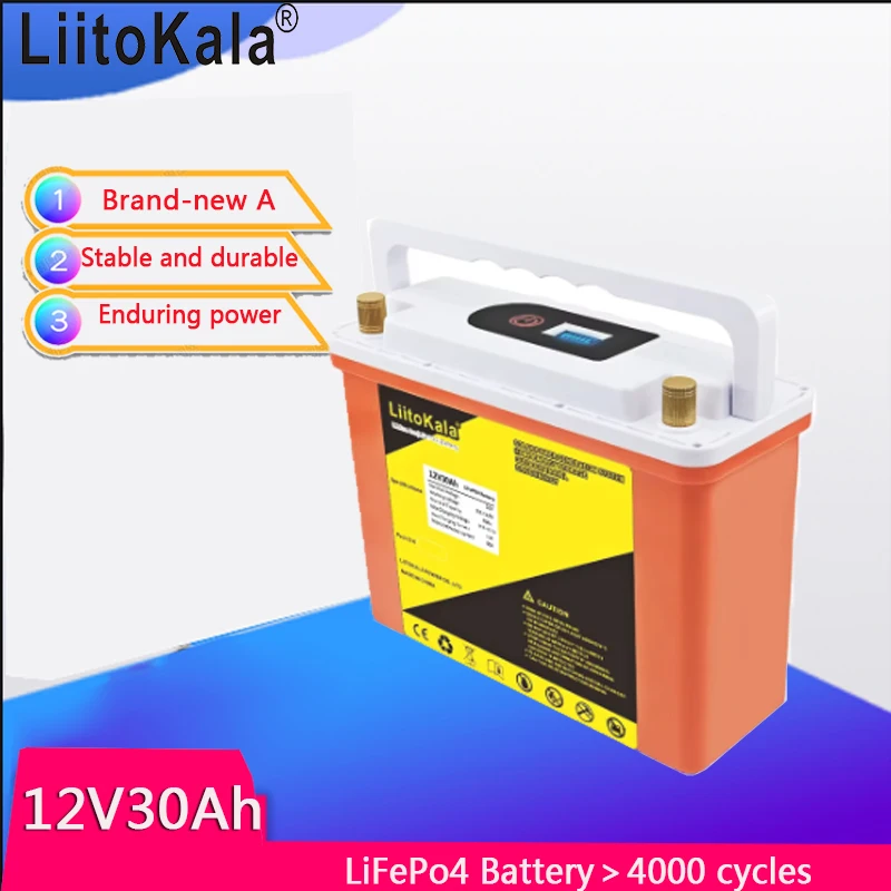 LiitoKala 12.8V 30Ah LCD LifePO4 Rechargeable Battery Children's Scooter Boat Motor＞4000 Cycles