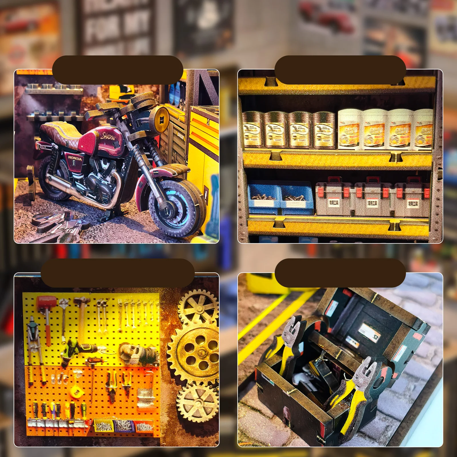 Kits de construção em miniatura de madeira, faça você mesmo, loja de reparos de motocicletas, casas de bonecas com móveis, casas de bonecas para amigos, presentes