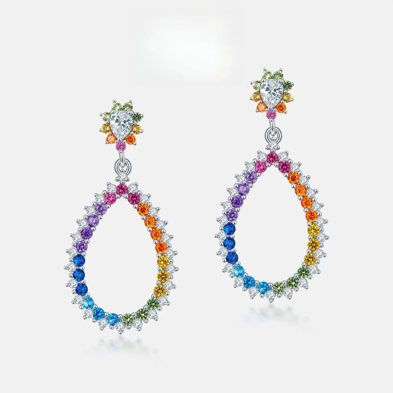 

New Colored Nano Moissanite Women's Earrings S925 Silver Plated 18K Gold PT950 Platinum Long Earrings