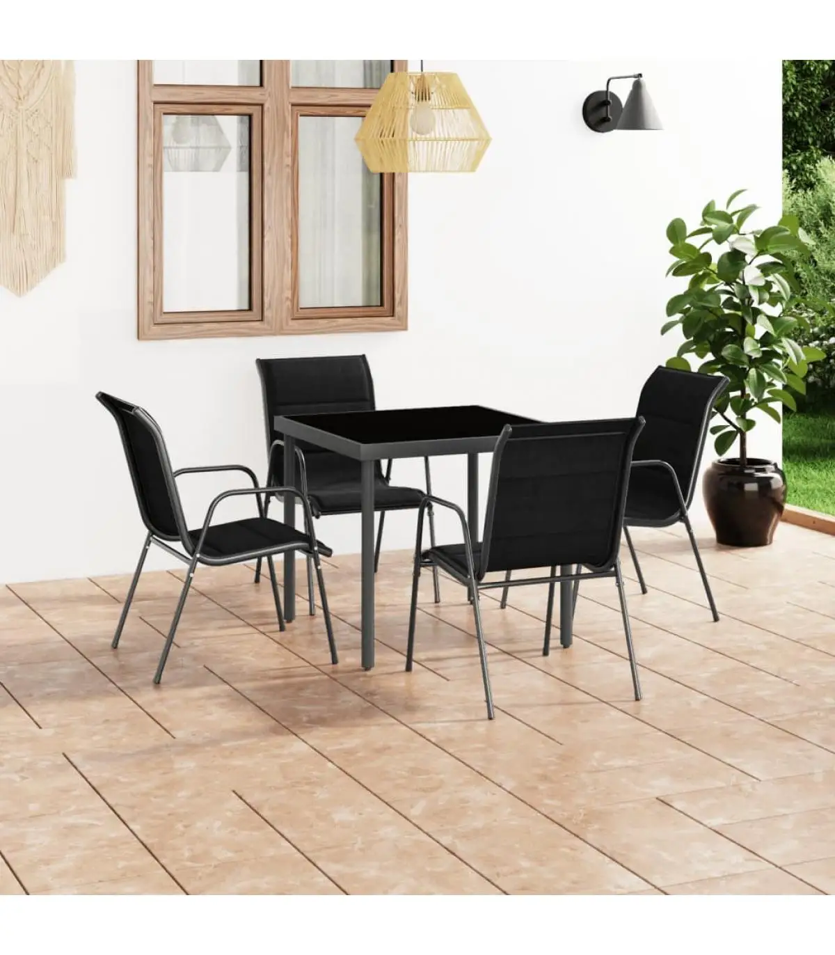 Garden sets garden dining set 5 pieces black steel