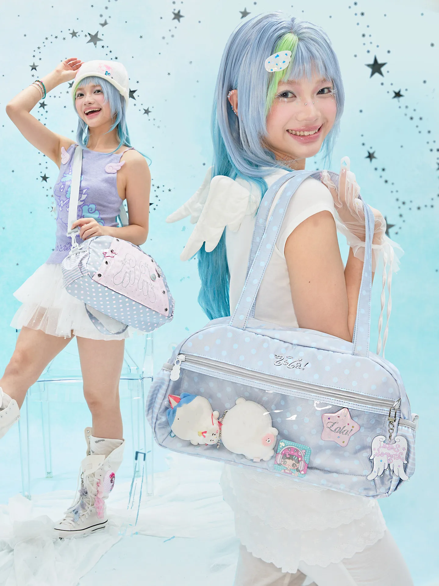 Star Boston Pain Bag Embroidery Y2K Handbags Two-dimensional Star Chasing Large-capacity Polka Dot Women's Shoulder Bag