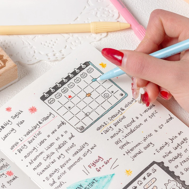 مكتب اللوازم المدرسية مذكرة القط صندوق كتيب خشبي ختم الرجعية القط الجدول الزمني خطة خشب الزان ختم مذكرة يومية ختم متنوعة