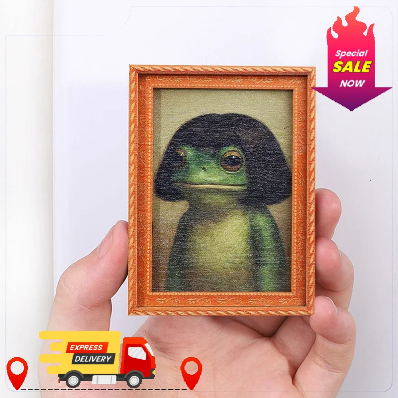 Mini Wooden Photo Frame Frog Fridge Magnet Funny Green Frog & Haircut Modern Kitchen Decor Durable Refrigerator Ornament
