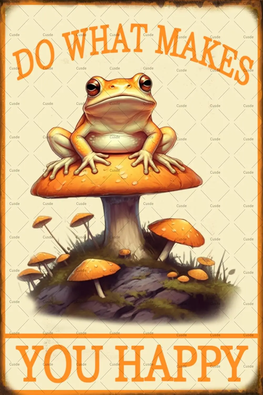 Cusde Funny Metal Tin Sign Do What Makes You Happy Poster Vintage Mushroom Sign for Home Bedroom Bathroom Quote Wall Decor