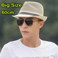 Big Size Summer Sun Hat Men Fashion  Beach Outdoor Fishing  Jazz Straw Hat Big Head Man British Retro Large Fedora 58cm 60cm