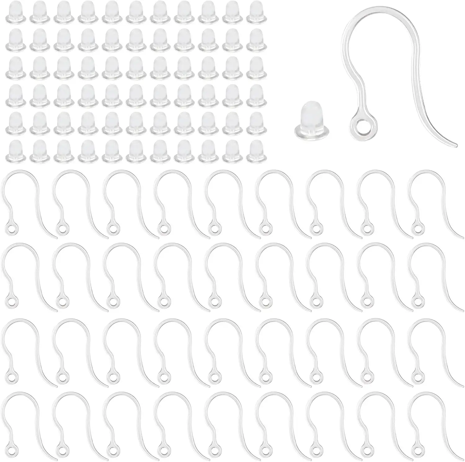 ตะขอเกี่ยวต่างหูพลาสติกใส 40 ชิ้น พร้อมห่วงแบบตะขอเกี่ยวปลาฝรั่งเศส พร้อมจุกปิดต่างหูแบบใส สำหรับทำเครื่องประดับ DIY